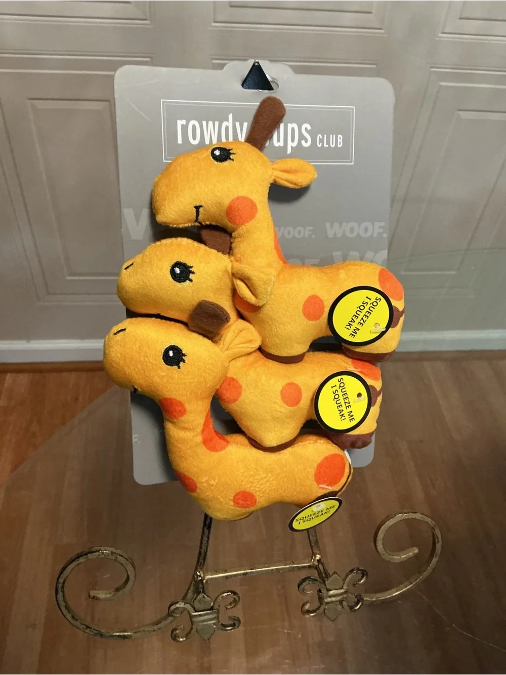 Dog Toys 3 Plush Yellow Giraffes with Squeakers for Small Pets | Rowdy Pups 5”